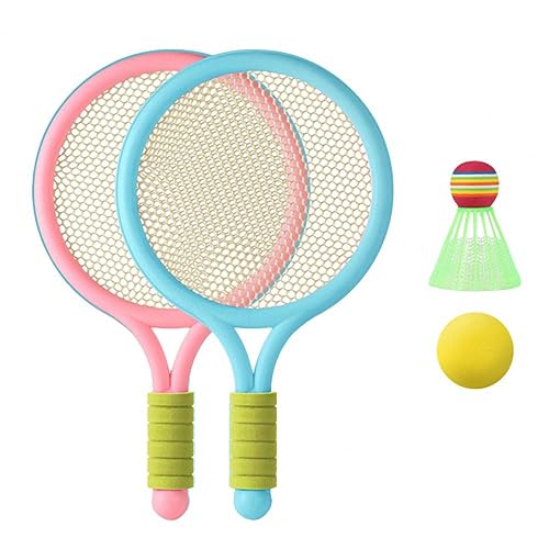Faroby Juego de Raqueta de Tenis para niños, Raqueta de bádminton de plástico para niños pequeños con Volante y Pelota de Tenis, Juguetes Deportivos al Aire Libre