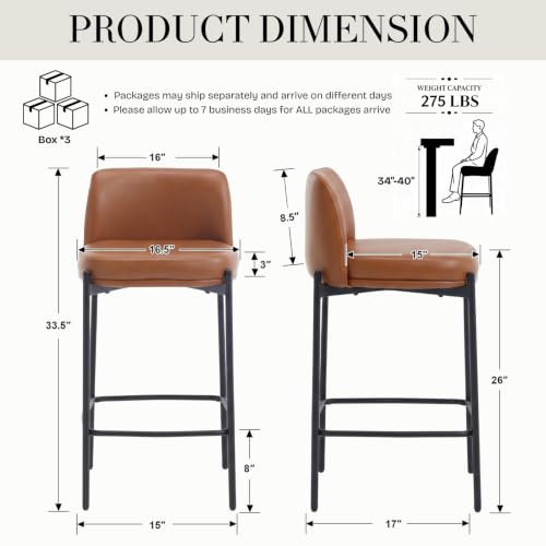 Image of 26 Inch Counter Height Bar Stools Set of 6, Modern Barstools, Brown