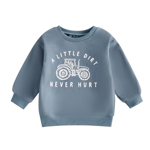 Image of Toddler Baby Boy Crewneck Sweatshirt Tractor Letter Long Sleeve Pullover Tops Fall Winter Outfits Casual Clothes