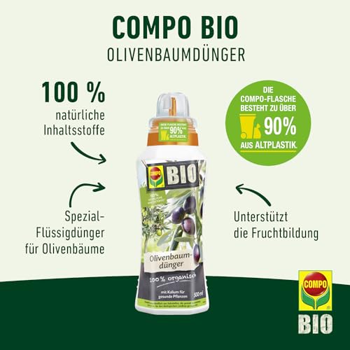 COMPO BIO Olivenbaumdünger – Olivenbäume düngen mit 100 Prozent natürlichen Inhaltsstoffen – Spezial-Flüssigdünger – 500 ml