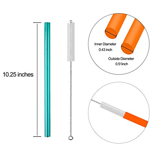 Extra Wide 0.51 Inches Reusable Hard Smoothie Straws, Great For Bubble Tea, Boba Tea Milkshakes,10.25 Inches Long, 8 Pieces Jumbo Eco-Friendly Plastic Straws 2 Cleaning Brushes 1 Storage Bag Bpa Free #TOP2
