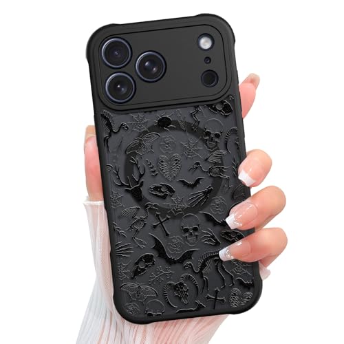 KANGHAR Magnetic Case Designed for iPhone 17 Pro, Black Gothic Skull
