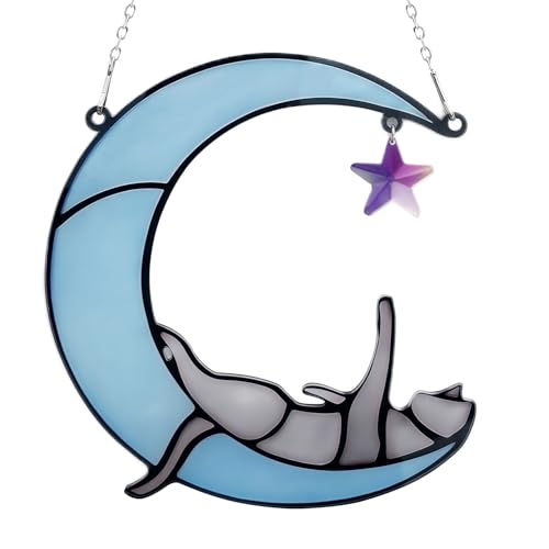 Gluimayo Grey Cat Moon Memorial Gift – Acrylic Window Hanging for Cat Lovers, Women, Moms, Grandmas, Aunts & Friends – Cute Sympathy Gift