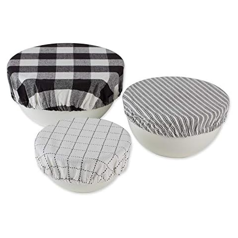 DII Reusable Cloth Bowl Cover Collection Machine Washable, Cotton with Elastic Stretch for Food Storage, 10.25"/8.25"/7.5" Diameter, Farmhouse Plaid, Black, 3 Piece Cover