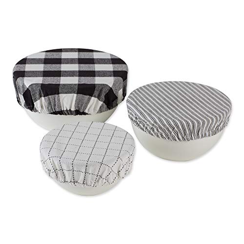 DII Reusable Cloth Bowl Cover Collection Machine Washable, Cotton with Elastic Stretch for Food Storage, 10.25"/8.25"/7.5" Diameter, Farmhouse Plaid, Black, 3 Piece by DII - Used condition - US$8.28