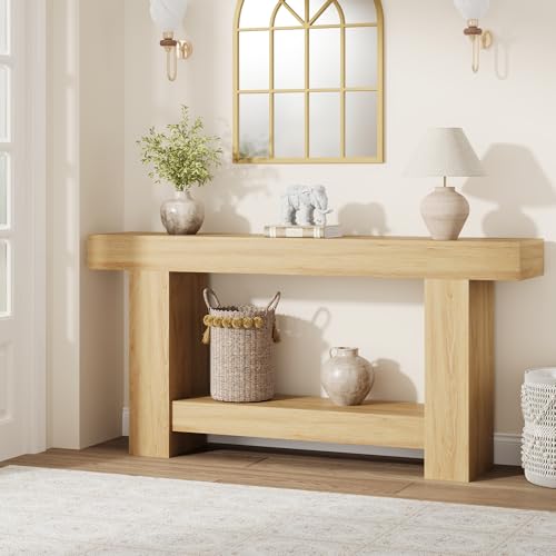 63 Inches Long Console Table for Entryway, Farmhouse Console Table for Living Room, 2-Tier Large Sofa Table with Storage, Wooden Entryway Entry Table for Entrance, Hallway