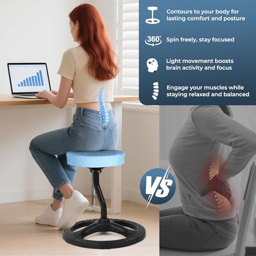 Image of Fitness Seat, ADHD Chair Stool, Stability, Balance, Yoga, Ergonomic Health Stool with Non-Slip Base and Washable Seat Cover - Black (Sky Blue, 17″)