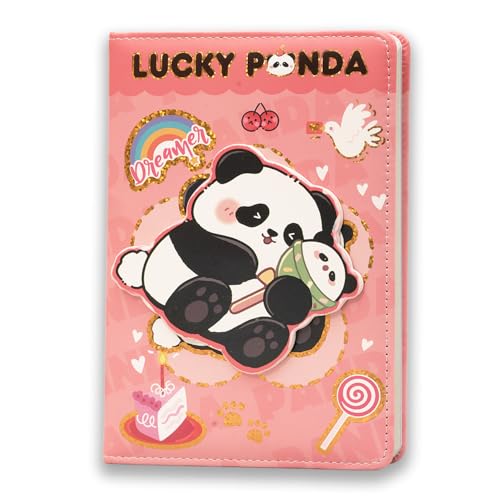 Image of COI Lucky Panda Diary Notebook - 192 Pages Hardcover Journal for Kids & Girls | Pink Panda Dreamer Design Writing Diary for School & Personal Notes