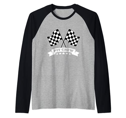 Pit Crew for Race Car Parties White Banner Raglan Baseball Tee, Black
