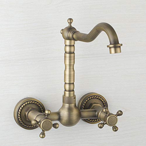 HomeLava Antik Küchenarmatur Wandmontage Dual Griff Mischbatterie Armatur Europäische Retro Wasserhahn