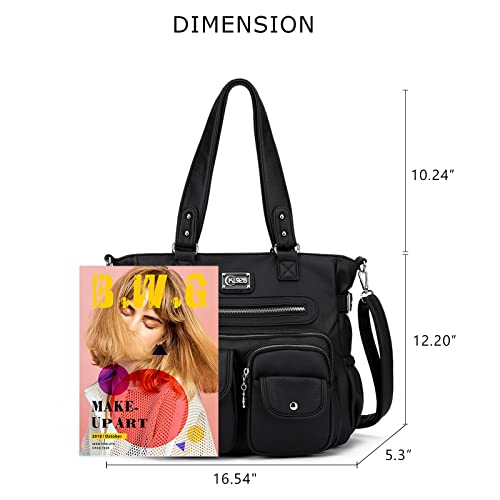 Image of KL928 Large Purses for Women Shoulder Bag Tote Handbags Stylish Vegan Leather Hobo Bags Ladies, A-Black-4 | Large