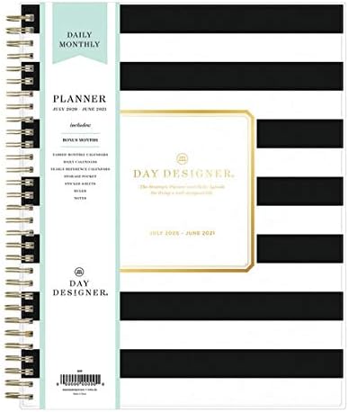 Day Designer for Blue Sky 2020-2021 Academic Year Daily & Monthly Planner, Frosted Flexible Cover, Twin-Wire Binding, 8" x 10", Black Stripe (120053)