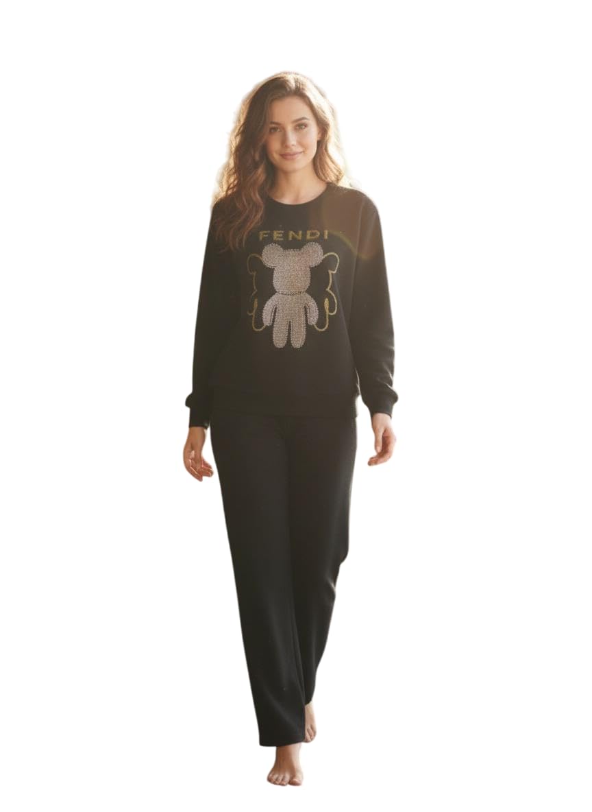 Women’s Winter Premium Black Co-Ord Set Soft Fleece Warm Sweatshirt & Straight-Fit Pants | Stylish Graphic Casual Wear Tracksuit for Daily (IN, Alpha, L, Regular, Standard, Black)-image-28