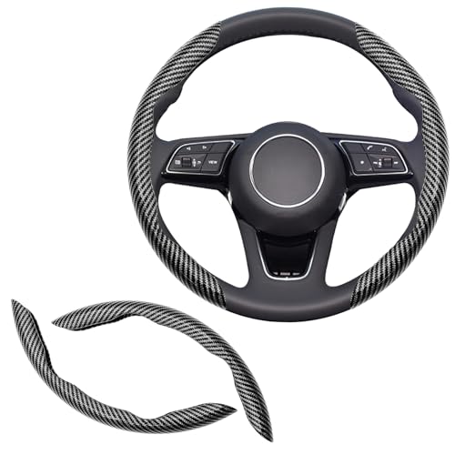 2 piezas Fundas de Volante de Fibra de Carbono de Ajuste Universal, Funda de Volante Antideslizante/Protector de Volante Segmentado/Accesorios Interiores de Coche (Negro Brillante)