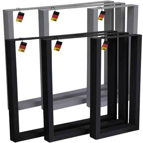 Tischbeine Tischkufen Metall Tischgestell schwarz grau vierkant für Esstisch, Schreibtisch | pulverbeschichtet | Montagematerial & höhenverstellbare Füße | Schrauben (schwarz, 2 Stück 40x72 cm)