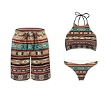 KEIAHUAN Couple Matching Couples Retro Style Summer Beachwear Women 2 Piece Bikini Set High Waisted Halter Tank Top Underwear African Tribal Traditional Printed-S