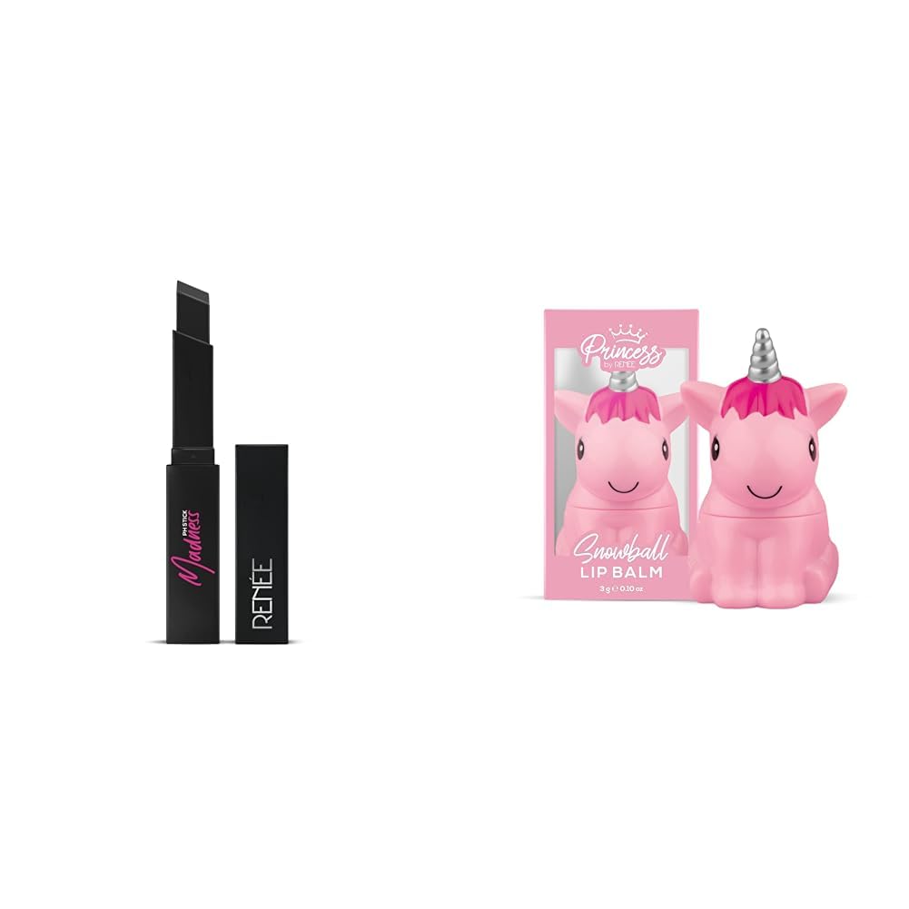 RENEE Madness Ph Lipstick 3gm - Black Lipstick With Glossy Pink Payoff and RENEE Princess Snowball Lip Balm 3gm for Pre-teen Girls | Color - Pink-image-44