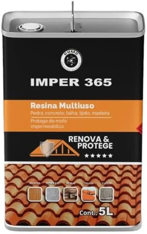 Resina Impermeabilizante Cumc 5L Transparente 365 Para Paredes Telhado Madeira