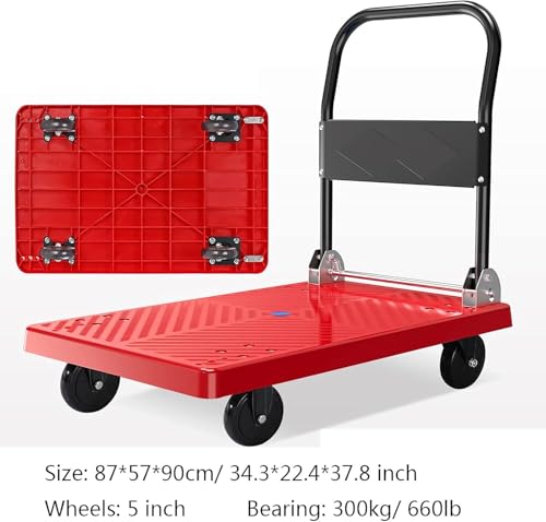 Carrito de mano plegable con plataforma de plástico multitamaño y 4 ruedas 3