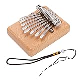 Daumenklavier, 8 Tasten, Mini-Buche Kalimba Tragbares Fingerspielinstrument mit Trageband, Holzfarbe