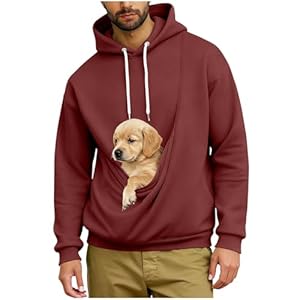 RLEHJN Kapuzenpullover Herren, Langarm Hoodie mit Großer Kängurutasche für Haustier Katze Hund Männer Kreatives Design Bequemer Sweatshirt Pullover mit Haustier-Tasche Freizeit Outfits Oberteile