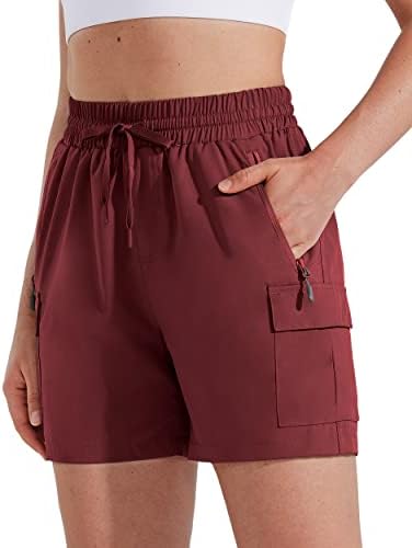 MASKERT Women's Hiking Cargo Shorts Quick Dry Athletic Golf Shorts 5 Inches Lightweight Running Summer Casual Shorts with Pockets, Ruby Wine L