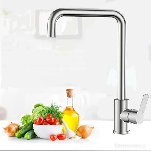 Grifo mezclador para cocina XWIHTR, fregadero de cocina, grifo de agua fría y caliente de acero inoxidable para cocina, giro de 360°, diseño antigoteo, con grifo silencioso para fregadero de verduras