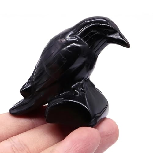 Corbeau en obsidienne statue gothique cristal animal decoration interieur Halloween maison