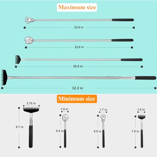 Image of Oversized Back Scratcher Gift Set, 4 Pack Portable Extendable Stainless Steel Telescoping Massage Tool, Gift /Stocking Stuffers for Men Women