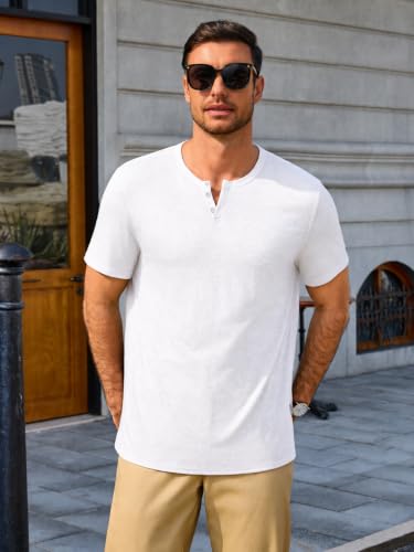 Runcati Herren T-Shirt Sommer Kurzarm Henley Shirt Männer V-Ausschnitt Einfarbig Oberteile Lässige Tops Leicht Basic Tshirts mit Knopfleiste – Bild 2