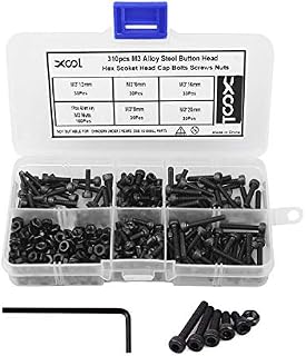 M3 Alloy Steel Hex Socket Head Cap Screws Nuts Assortment Kit, Allen Wrench