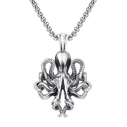 Collier pendentif pieuvre personnalisé en étain, idée cadeau original pour lui