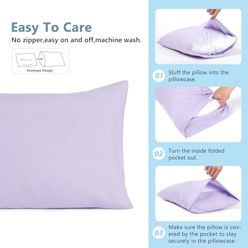 Image of TILLYOU Toddler Pillowcase 2 Pack with Envelope Closure,13 inch x 18 inch Silky Soft Microfiber Travel Kids Pillowcase for Boys and Girls,Light Purple & Light Pink