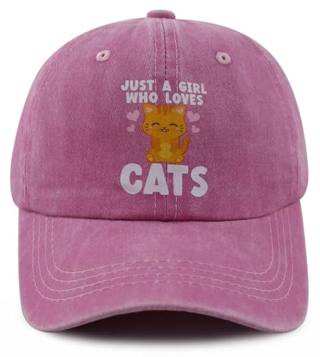 Cat Gifts for Cat Lovers Girls Age 3-10, Cute Just A Girl Who Loves Cats Kids Hat, Adjustable Cotton Cats Decor Toddler Baseball Hat, Funny Birthday Christmas Animal Lover Gifts for Daughter Niece