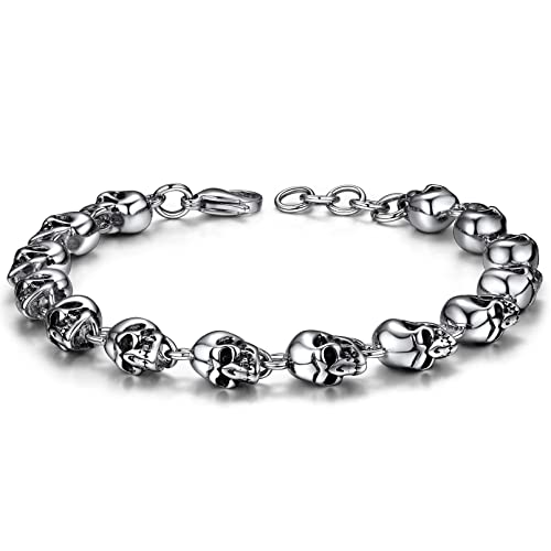 FaithHeart Skull Chain Bracelet for Men Stainless Steel Punk Gothic Jewelry Halloween Party Decorations