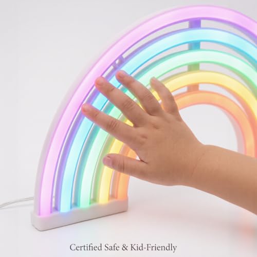 Image of Neon Rainbow Sign, USB & Battery Powered LED Wall Light, Cute Rainbow Decor for Girls Bedroom, Kids Room, Nursery & Dorm - Safe, No-Flicker Night Light for Party, Christmas & Birthday Gift