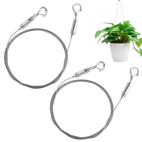 2PCS Adjustable Picture Hanging Wire 2m x1.5mm Mirror Hanging Wire Kit with Hooks Picture Wire Heavy Duty Stainless Steel Wire Rope for Potted Plants Chandelier Photo Frame Artworks