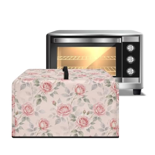 Image of Microwave Oven Cover Air Fryer Toaster Oven Dust Cover with Handle, Stain-Resistant Small Electric Appliance Protector for Kitchen Decor, L, Pink Rose