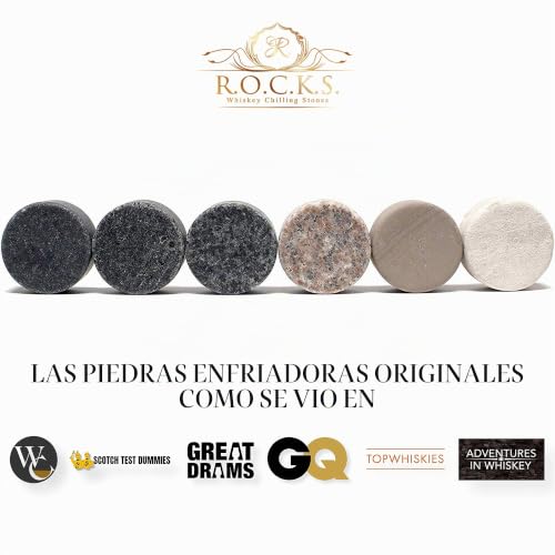 Miniatura 4 de Piedras De Whisky Refrigerantes En Set De Regalo - 6 Piedras Naturales De Granito Premium - 2 Vasos De Whisky De Cristal - Bandeja De Madera - Elegante Caja De Regalo Con Lámina De Oro De R.O.C.K.S.