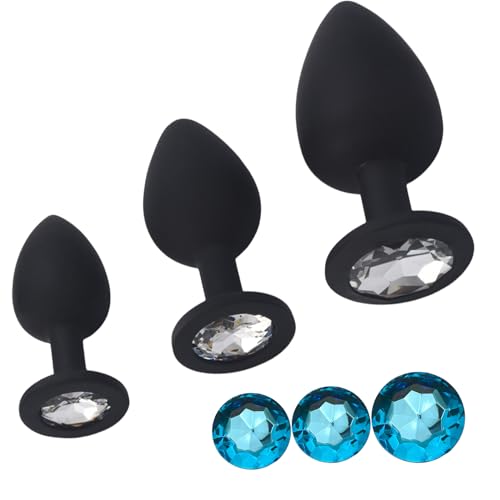 #VerdientProvisionen<br>Analplug 3 Stücke Set Buttplug Hautfreundlichem Silikon Ersatzbare Edelsteine (Blau Weiß) Großes Mittleres und Kleines Anal Plug Sexspielzeug geeignet für Anfänger Frauen Männer Paare