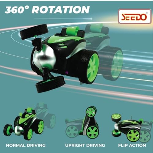 Image of Chettriyanshi Rechargeable RC Stunt Car for Kids | 360 Rotating Remote Control Toy Car with LED Lights & Music | USB Charging | Gift for Boys & Girls (Colour as per Stock Available)