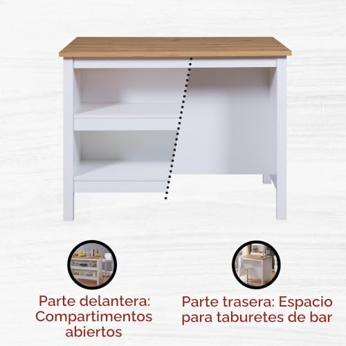 Miniatura 6 de Inter Link - Cocina De Isla - Isla Central - Encimera - Mueble De Cocina Con Estantes - Melamina - Longitud 124cm - Altura 82 Cm - Profundidad 75 Cm - Julina - Blanc Chêne Artisan