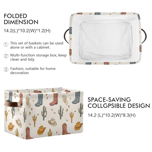 Image of Aslsiy Storage Basket Cowboy Boots Hat Cactus Wild West Nursery Bins Baby Canvas Box Clothes Shelf Basket Laundry Hampers 1 Pcs