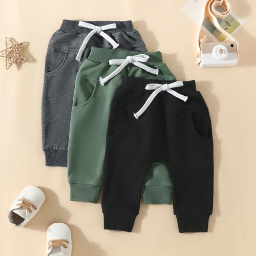 Toddler Baby Boys Girls Sweatpants 3 Pack Solid Color Elastic Waist Trousers Bottoms Casual Pants Multipacks Long Pants2
