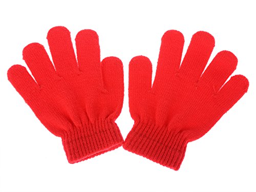 PINKSEE Kids Boys Girls Winter Warm Stretchy Knitted Magic Gloves Red