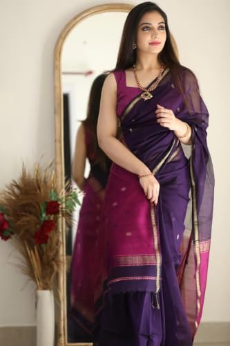 Image of SGF11 Women's Kanjivaram Soft Cotton Linen Silk Saree With Blouse Piece