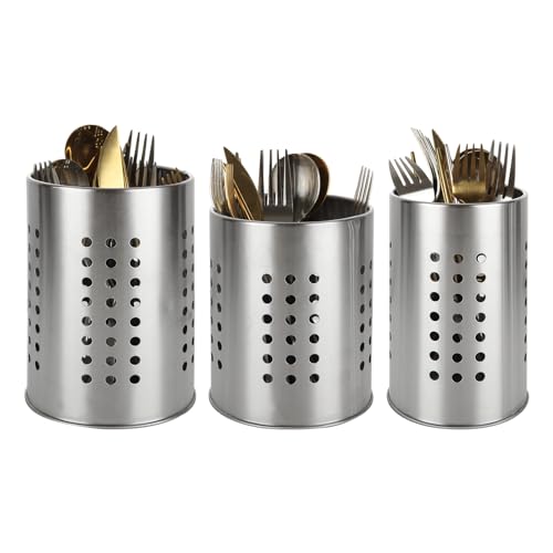 JMIATRY 3 Pcs Stainless Steel Kitchen Utensil Holder, 3 Sizes Cutlery Drainer for Spoons & Forks, Cooking Cutlery Holder for Organize Drawers, Countertops and Tableware Storage