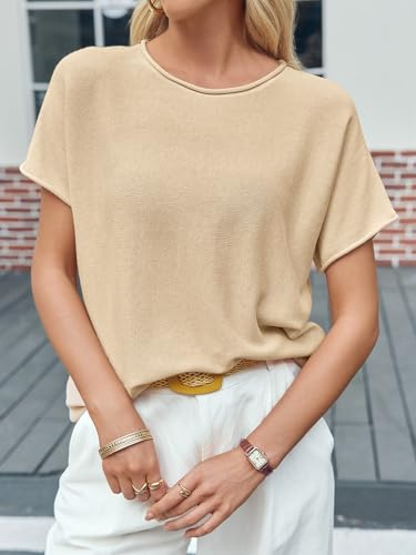 Image of Saodimallsu Women's Short Sleeve Lightweight Casual Crewneck Loose Fit Knit T-Shirt