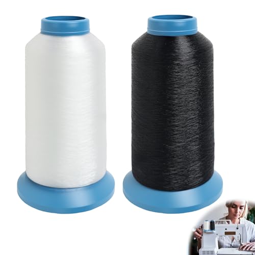 Set di 2 (Nero+Bianco) 5000M, Filo per cucire, Macchine da Ricamo e Cucito, Filo di Poliestere ad Alta Tenacità, Compatibile con Tutte le Principali Marche,Filo per macchina da cucire
