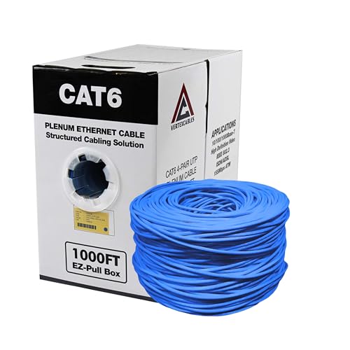 Cat6 Plenum Cable 1000ft (CMP) | 23AWG Solid Conductor, 550MHz, 4-Pair UTP Cable, DSX-8000 Fluke Tested | Bulk Ethernet Cable | Best for Gaming and Networking (Blue)